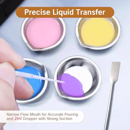 BRBASAP 2Pcs Metal Paint Tray Mixing Palette 2Pcs Metal Paint Stirrers 2Pcs Clear Plastic Droppers for Airbrush Painting Model Mixing DIY Art Craft Small Cups Bowls and Mixing Dishes