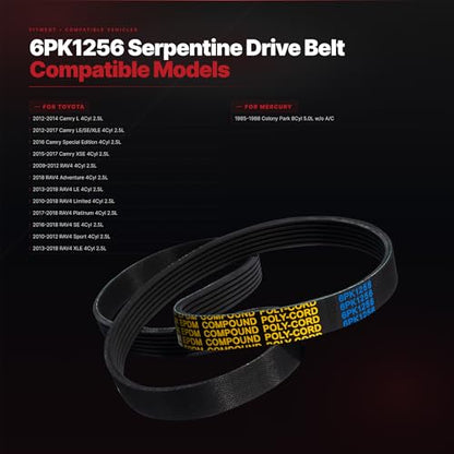 6PK1256 Serpentine Belt with Toyota Camry, RAV4, Scion tC - size: 6PK1256-1256mm