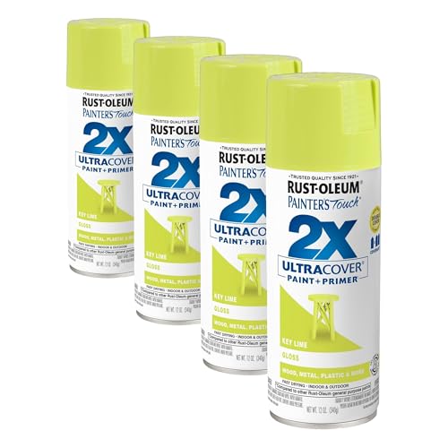 Rust-Oleum 334036 Painter's Touch 2X Ultra Cover Spray Paint, 12 oz, Gloss Key Lime (Pack of 4) - color: Gloss Key Lime, size: 12 Ounce (Pack of 4)