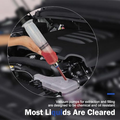 200CC Automotive Fluid Extractor Pump, Manual Car Oil Change Syringe with 2 Suction Tubes, Multi-Purpose Brake Fluid Evacuator Manual Suction Pump, Universal for Cars SUVs Trucks (White)