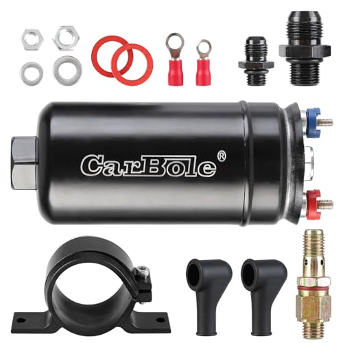 CarBole Universal Electric External Inline Fuel Pump, 12V 300LPH High Flow Rate, with Mounting Bracket Clamp