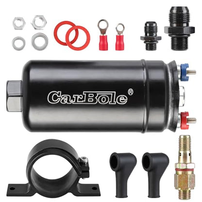 CarBole Universal Electric External Inline Fuel Pump, 12V 300LPH High Flow Rate, with Mounting Bracket Clamp