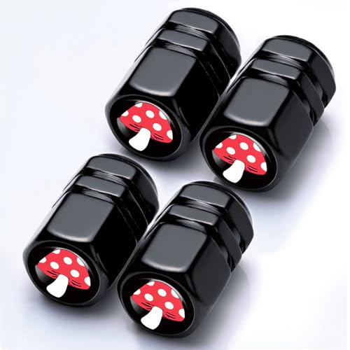 4Pack Mushroom Tire Valve Caps Aluminum Leak-Proof Valve Stem Covers - color: Mushroom - Red