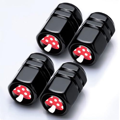 4Pack Mushroom Tire Valve Caps Aluminum Leak-Proof Valve Stem Covers - color: Mushroom - Red