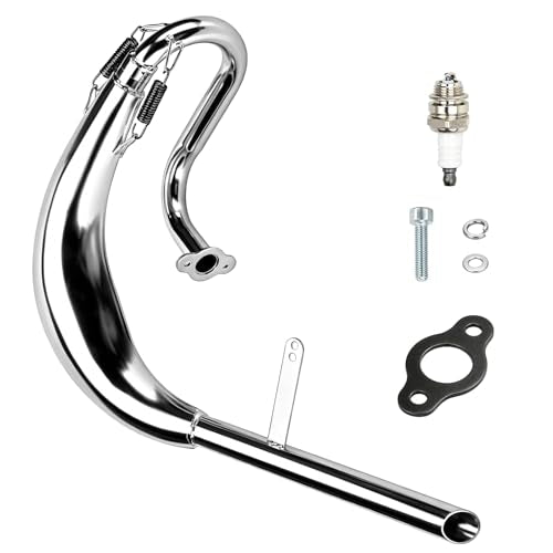 FVRITO Chrome Expansion Chamber Exhaust Pipe for 49cc 50cc 2-Stroke Engines - color: New-Silver