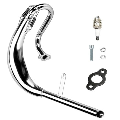 FVRITO Chrome Expansion Chamber Exhaust Pipe for 49cc 50cc 2-Stroke Engines - color: New-Silver