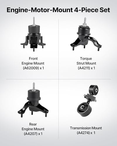 VEVOR Engine Motor Mounts, Set of 4, Compatible with 2007–2011 Toyota Camry 2.4L L4, Replace OE# A62009, A4207, A4211, A4274, Secure Support - size: 2009–2013 Toyota Corolla 1.8L