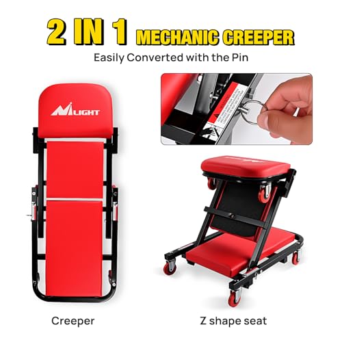 Nilight 40" Z Creeper 2-in-1 Folding Rolling Mechanic Seat - color: Red
