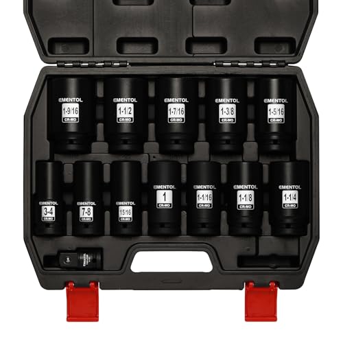 EMENTOL 3/4" Drive Deep Impact Socket Set,13 Pieces Jumbo Sockets, SAE (3/4" to 1-9/16") with 1/2"F to 3/4"M Adapter, 6-Point, CR-MO Steel - style: 13PCS (3/4Inch - 1-9/16Inch)