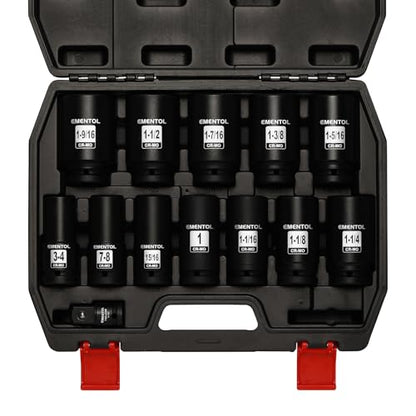 EMENTOL 3/4" Drive Deep Impact Socket Set,13 Pieces Jumbo Sockets, SAE (3/4" to 1-9/16") with 1/2"F to 3/4"M Adapter, 6-Point, CR-MO Steel - style: 13PCS (3/4Inch - 1-9/16Inch)
