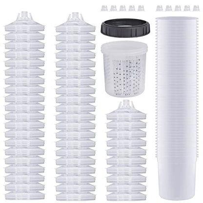 Disposable Paint Sprayer Mixing Cup for Automotive Paint Gun, HVLP Paint Spray Paint Gun 20 Ounce (600ml) Kit with 50 Cups and Lids System, 1 Hard Cup with Retainer Ring and 10 Plugs - size: 20 Ounce Kit