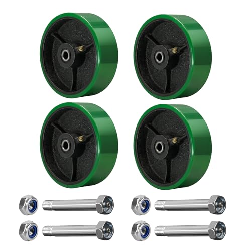 15.2cm(6인치) 캐스터 휠, 튼튼한 스틸 휠 위의 폴리우레탄, 1.3cm(1/2인치) 보어 - 2,177.2kg(4000파운드) 용량의 교체용 캐스터 휠 4개 세트 (4팩) - color: 주철에 폴리, size: 6"×2"