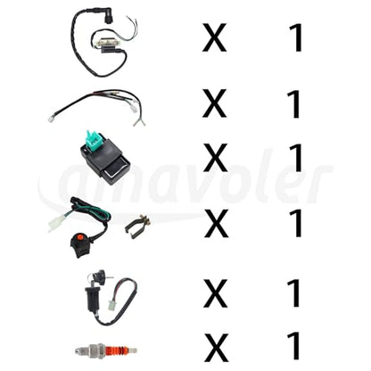 Wire Harness Wiring Loom CDI Ignition Coil Spark Plug Rebuild Kit Aftermarket Replacement Parts Fits for 50cc 70cc 90cc 110cc 125cc Stator CDI Coil ATV Quad Bike Buggy Go Kart Motorcycle.