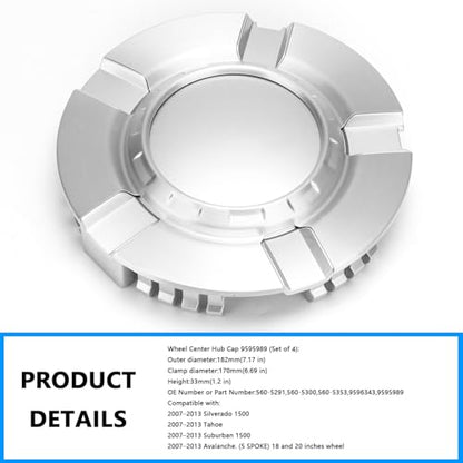 Wheel Center Hub Cap 9595989 (Set of 1),Center Cover Hubcap Fit 18 and 20 inches Wheel Compatible with Chevy Silverado Suburban 1500 Tahoe Avalanche (2007-2013) for # 560-5291 9596343 - color: Set of 1, size: 9595989
