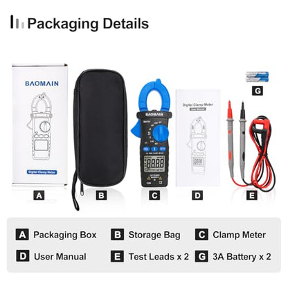 BAOMAIN Digital Clamp Meter 4000 Counts AC Current AC/DC Voltage BM1701