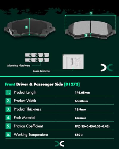 SCITOO Ceramic Brake Pads, 8pcs Front Rear For Jeep For Wrangler 2007-2017 - size: Front D1273 & Rear D1274