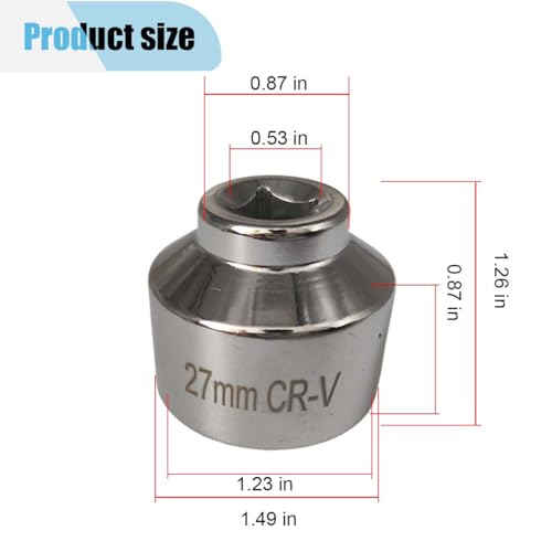 BDZMC 27mm Oil Filter Wrench, 3/8" Drive Socket Wrench, 6 Point Oil Filter Removal Tool, Chrome Vanadium Steel Wrenches for Most Cars (27 mm) - size: 27 mm