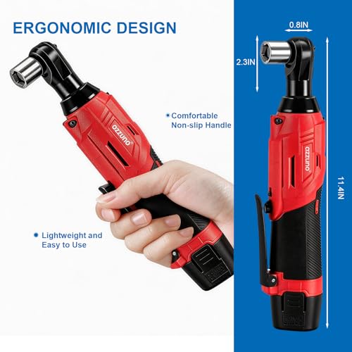 AZZUNO 2026 New Cordless Electric Ratchet Wrench Set, 3/8" 12V Power Ratchet Tool Kit With 2 Packs 2000mAh Lithium-Ion Battery And Charger - color: New Red