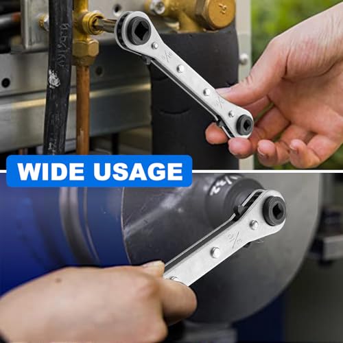 HVAC Service Flat Wrench, Valve Flat Ratchet Wrench with Hex Bit Adapter