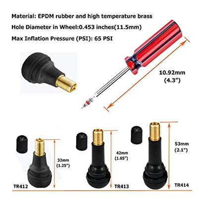 Dr.Roc Tire Valve Stem Puller Set –1 x Valve Stem Installer, 60 x Brass Ozone Resistant EPDM Snap-in Tire Valve Stem with Valve Core (15 x TR412,30 x TR413,15 x TR414), 1 x Valve Core Remover