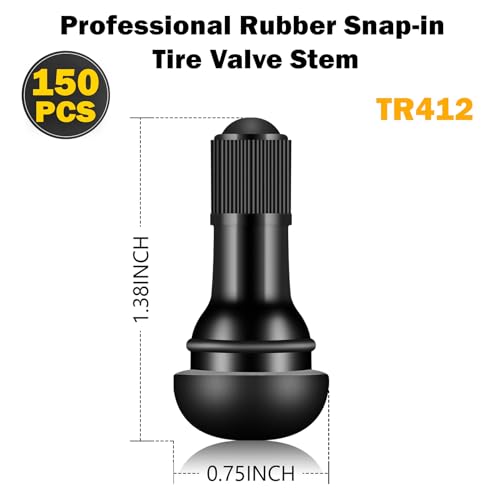 Tire Valve Stems Rubber Black Rubber Snap-in Valves,Tubeless Valve Stems Suit for 0.453 inch Rim Holes on Standard Vehicle Tires (150pcs（TR412-150pcs）) - size: 150pcs（TR412-150pcs）