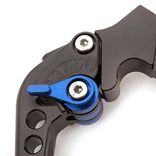 FXCNC CNC Aluminum Short Adjustable Brake Clutch Levers Compatible with YFM700 Raptor 700 R 2008-2022, YFZ450 YFZ450R YFZ450X 2008-2020, YFM250 Raptor 2008-2013, 250R 2011 - color: Black Lever with Blue Adjuster
