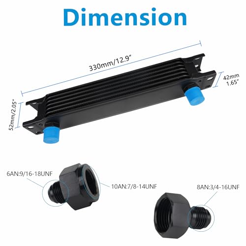 7 Row AN10 10AN Transmission Oil Cooler Kit Stacked Plate With 6AN 8AN Adapter Universal Engine Transmission British Radiator Oil Cooler Condenser Aluminium Alloy Black - size: 7 row