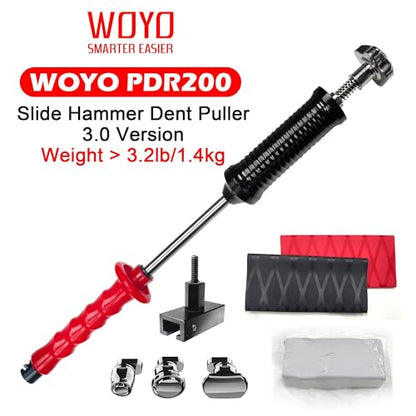 WOYO PDR200 PDR Slide Hammer Dent Puller with Cold Glue & 3pcs Stainless Steels Tabs & Long Tabs Adapter & 2pcs Handle Cover, Car Dent Removal Tool Automotive Repair Dent Kits