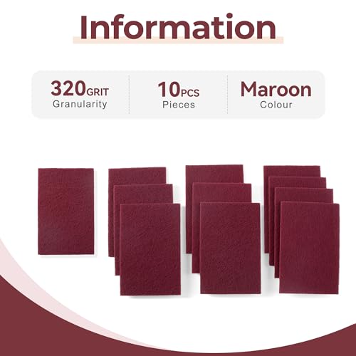 6” x 9” Maroon Scuff Pads 10PCS 320 Grit Red Scuff Pads,Aluminum Oxide Grains for Paint Prep,Scuffing,Scouring and Sanding