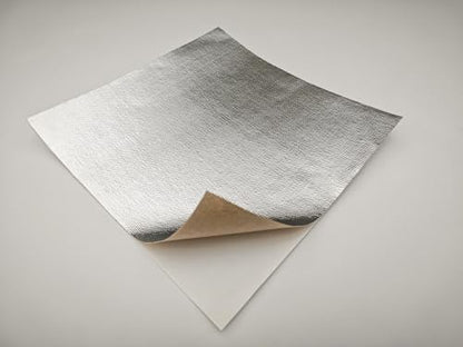 Silver Fynxir Self-Adhesive Aluminum Backed Aluminized Fiberglass Cloth Heat Shield - 12"x12" Sheet, Thermal Reflective Insulation Barrier for High Temp Protection (Automotive Exhaust, Firewall) - color: Silver, size: 12‘’ X 12''