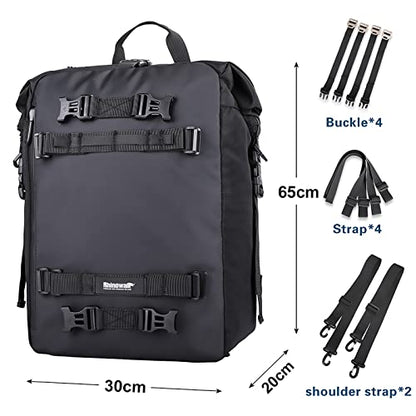Rhinowalk Motor Saddle Bag Motorcycle Pannier Bag Waterproof Multifunctional Rear Rack Trunk Seat Bag (Black, 30L) - size: 30L