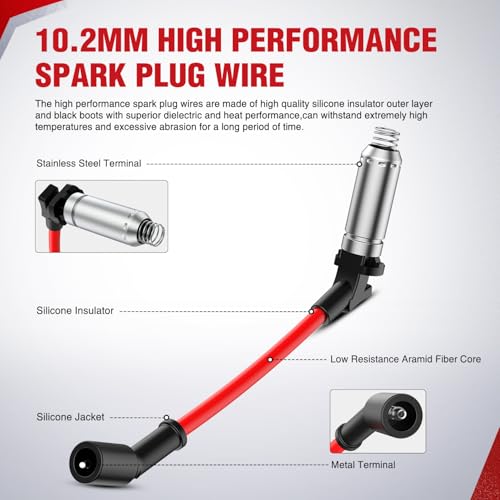 Nilight 8 PCS 10.2mm Spark Plug Ignition Wire Replaces for 48322R - size: 10.2mm - 48322R