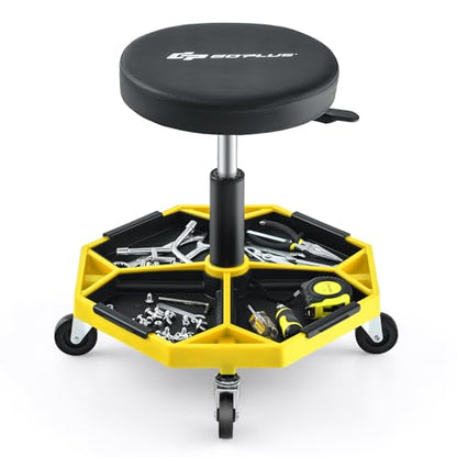 Goplus Mechanic Stool with Wheels, Magnetic Tool Tray, 330LBS Capacity - color: Yellow, size: Tool Tray