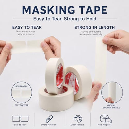 Masking Tape,1" ×55 Yards 6 Rolls (330 Yards Total),Medium-Adhesion White Painters Tape,Arts & Crafts, Home DIY Projects,Spray Paint Masking- Hand Tearable, No Residue - size: 6 Rolls*1 inch*55Y