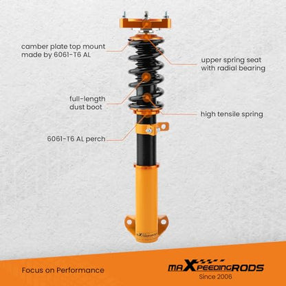 maXpeedingrods Coilovers for Benz C-Class W204 C180 C200 C220 C300 C350 2008-2014 RWD, 24 Levels Damper Adjustable Coilovers Suspension Kit, Height Adjustable Shock Absorber Lowering Kit, Gold