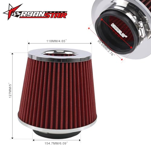 RYANSTAR RACING 3.25 Inch Dry Air Filter 83mm High Flow Clamp-On - color: red, size: 3.25"