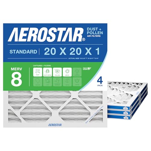 Aerostar Air Filter 20x20x1 MERV 8 AC Filter, HVAC, Furnace Filter, 4 Pack - style: 4 PACK