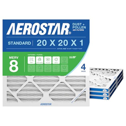 Aerostar Air Filter 20x20x1 MERV 8 AC Filter, HVAC, Furnace Filter, 4 Pack - style: 4 PACK