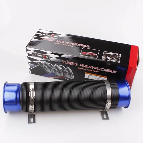 BARTOO 3" Turbine Intake Pipe Adjustable Cold Air Intake Pipe Tube Blue - color: Blue