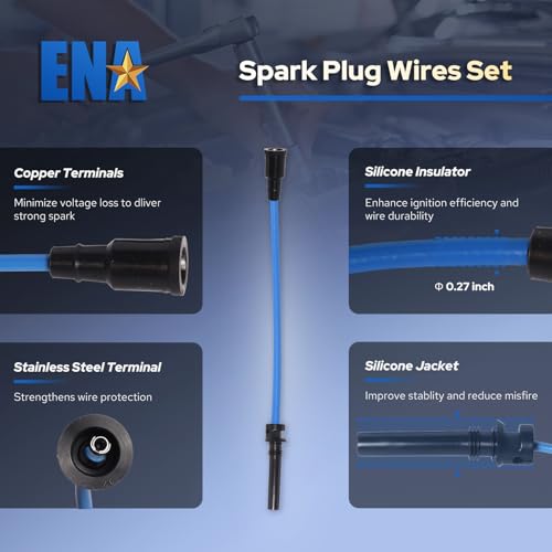 ENA Set of 8 Blue Ignition Coil Pack with 16 Spark Plug and Blue Wire Set Compatible with Chrysler Dodge Jeep Ram 1500 2500 3500 Magnum Grand Cherokee 300 5.7L V8 2003 2004 2005 Replacement for UF378