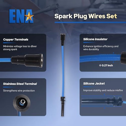 ENA Set of 8 Blue Ignition Coil Pack with 16 Spark Plug and Blue Wire Set Compatible with Chrysler Dodge Jeep Ram 1500 2500 3500 Magnum Grand Cherokee 300 5.7L V8 2003 2004 2005 Replacement for UF378