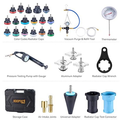 KOOPOOL 30PCS Radiator Pressure Tester Kit with Vacuum Refill