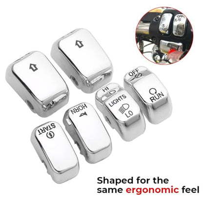 Handle Bar Switch Button Cover Cap Kit Fit for 1996-2017 Harley VRSC Sportster Dyna Softail Road King,6pcs (Chrome) - color: Chrome