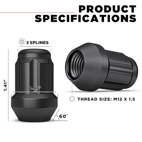 White Knight 40700SMBT Matte Black M12x1.5 Spline Pattern Wheel Lock (Random Lock Pattern) 4 Pack - color: Matte Black, size: 12mm X 1.50 Thread