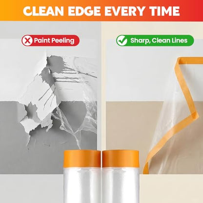 LLPT Pre-Taped Masking Film, 157.5" Unfolded x 66Ft, 0.27 Mil, 2 Pack - size: 157.5 Inch x 66 Ft