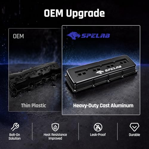 SPELAB Valve Cover Compatible with Hemi Gen III 5.7/6.1/6.4 Engine 2003-2020 Cast Aluminum Black - color: Black