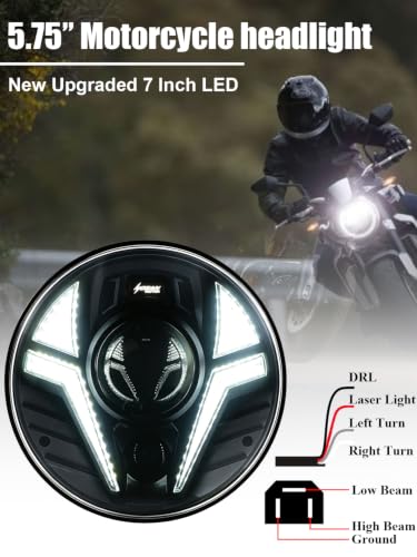 5-3/4" Motorcycle Headlight Laser Light with White DRL Amber Turn Signal Compatible with Sportster Iron 883 SuperLow XL883 XL1200,Softail Springer, Dyna Street Bob Low Rider - color: White DRL/Amber Turn