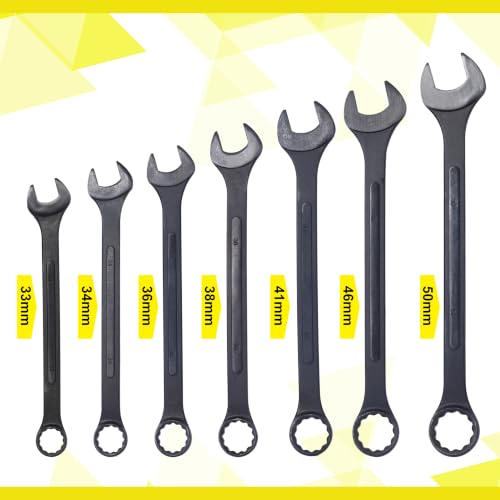 Jumbo Combination Wrench Set, 7-Piece Metric (33-50mm), Black Oxide, Storage Bag - Complete Metric Set, All Popular Sizes, European & Asian Vehicles - color: 7-piece Metric (33-50mm), Black Oxide