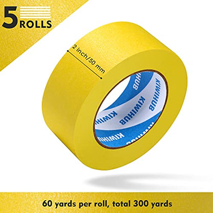 Yellow Painters Tape,2 Inch x 60 Yards x 5 Rolls (300 Yards Total) - color: Yellow