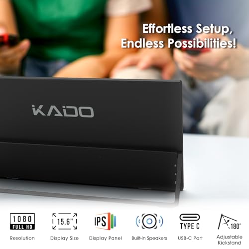 Kado 15.6-Inch 75Hz Portable Monitor, FHD 1080p USB-C mini-HDMI IPS Display - size: Kickstand